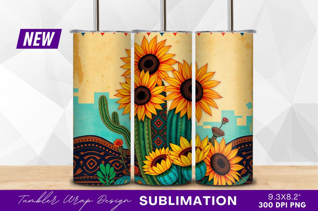 Sunflowers And Cacti Southwestern Style Tumbler Png Sublimation Regulrcrative 