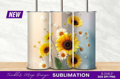 Sunflowers And Daisies Floral Arrangement For Tumbler Png Sublimation Regulrcrative 