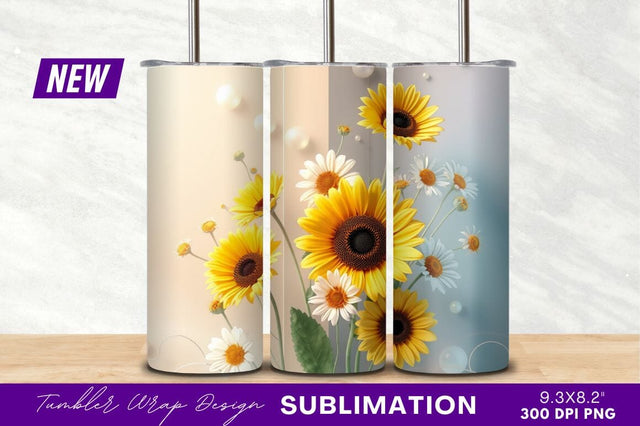 Sunflowers And Daisies Floral Arrangement For Tumbler Png Sublimation Regulrcrative 