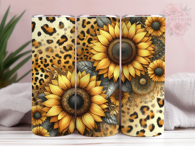Sunflowers And Gold Leopard 20oz Tumbler Wrap PNG, Sunflowers Tumbler Png, Straight & Tapered Tumbler Wrap, Instant Digital Download Sublimation Li Zamperini 