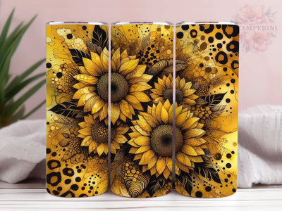 Sunflowers And Gold Leopard 20oz Tumbler Wrap PNG, Sunflowers Tumbler Png, Straight & Tapered Tumbler Wrap, Instant Digital Download Sublimation Li Zamperini 