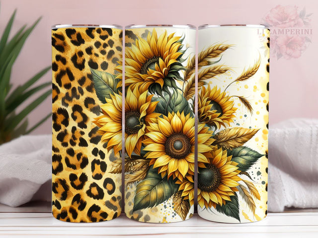 Sunflowers And Gold Leopard 20oz Tumbler Wrap PNG, Sunflowers Tumbler Png, Straight & Tapered Tumbler Wrap, Instant Digital Download Sublimation Li Zamperini 