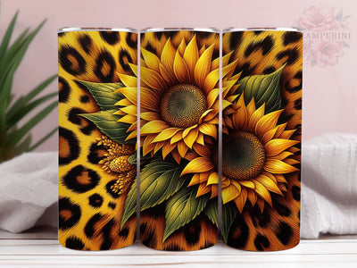 Sunflowers And Gold Leopard 20oz Tumbler Wrap PNG, Sunflowers Tumbler Png, Straight & Tapered Tumbler Wrap, Instant Digital Download Sublimation Li Zamperini 