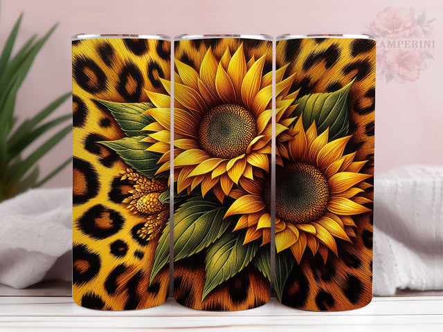 Sunflowers And Gold Leopard 20oz Tumbler Wrap PNG, Sunflowers Tumbler Png, Straight & Tapered Tumbler Wrap, Instant Digital Download Sublimation Li Zamperini 