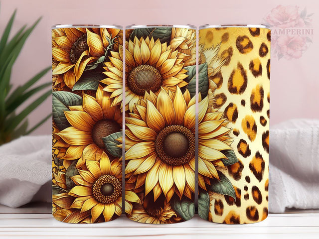 Sunflowers And Gold Leopard 20oz Tumbler Wrap PNG, Sunflowers Tumbler Png, Straight & Tapered Tumbler Wrap, Instant Digital Download Sublimation Li Zamperini 