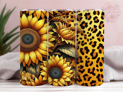 Sunflowers And Gold Leopard 20oz Tumbler Wrap PNG, Sunflowers Tumbler Png, Straight & Tapered Tumbler Wrap, Instant Digital Download Sublimation Li Zamperini 