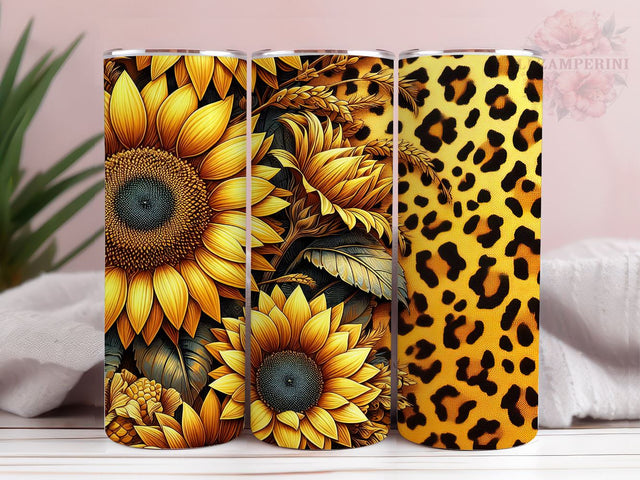 Sunflowers And Gold Leopard 20oz Tumbler Wrap PNG, Sunflowers Tumbler Png, Straight & Tapered Tumbler Wrap, Instant Digital Download Sublimation Li Zamperini 