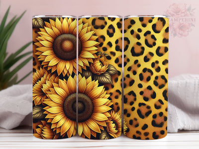 Sunflowers And Gold Leopard 20oz Tumbler Wrap PNG, Sunflowers Tumbler Png, Straight & Tapered Tumbler Wrap, Instant Digital Download Sublimation Li Zamperini 