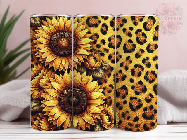 Sunflowers And Gold Leopard 20oz Tumbler Wrap PNG, Sunflowers Tumbler Png, Straight & Tapered Tumbler Wrap, Instant Digital Download Sublimation Li Zamperini 