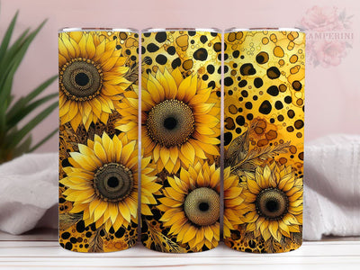 Sunflowers And Gold Leopard 20oz Tumbler Wrap PNG, Sunflowers Tumbler Png, Straight & Tapered Tumbler Wrap, Instant Digital Download Sublimation Li Zamperini 