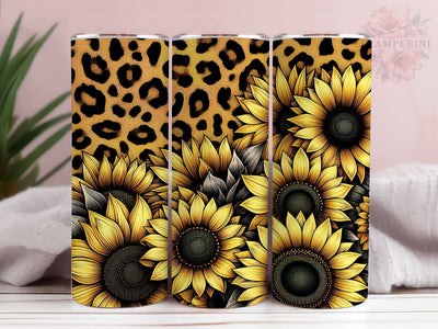 Sunflowers And Gold Leopard 20oz Tumbler Wrap PNG, Sunflowers Tumbler Png, Straight & Tapered Tumbler Wrap, Instant Digital Download Sublimation Li Zamperini 