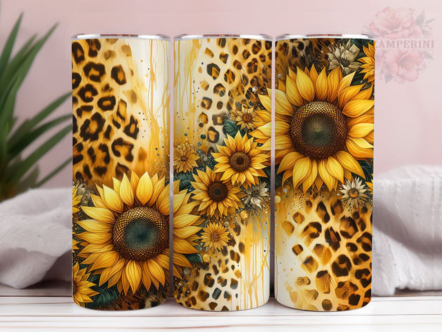 Sunflowers And Gold Leopard 20oz Tumbler Wrap PNG, Sunflowers Tumbler Png, Straight & Tapered Tumbler Wrap, Instant Digital Download Sublimation Li Zamperini 