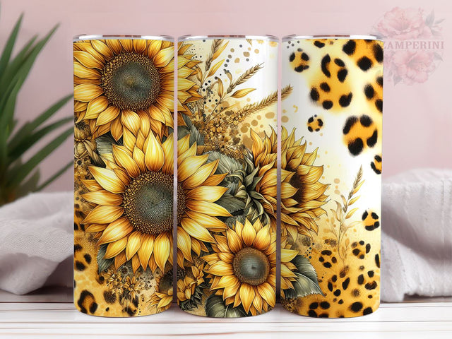 Sunflowers And Gold Leopard 20oz Tumbler Wrap PNG, Sunflowers Tumbler Png, Straight & Tapered Tumbler Wrap, Instant Digital Download Sublimation Li Zamperini 