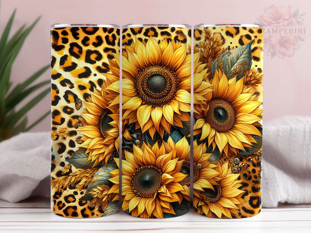 Sunflowers And Gold Leopard 20oz Tumbler Wrap PNG, Sunflowers Tumbler Png, Straight & Tapered Tumbler Wrap, Instant Digital Download Sublimation Li Zamperini 