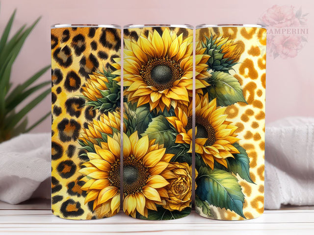 Sunflowers And Gold Leopard 20oz Tumbler Wrap PNG, Sunflowers Tumbler Png, Straight & Tapered Tumbler Wrap, Instant Digital Download Sublimation Li Zamperini 