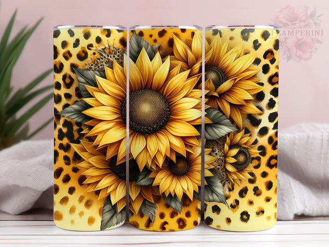 Sunflowers And Gold Leopard 20oz Tumbler Wrap PNG, Sunflowers Tumbler Png, Straight & Tapered Tumbler Wrap, Instant Digital Download Sublimation Li Zamperini 