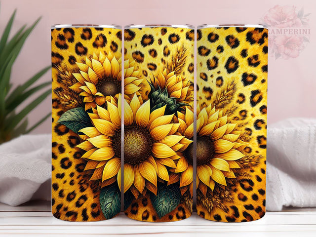 Sunflowers And Gold Leopard 20oz Tumbler Wrap PNG, Sunflowers Tumbler Png, Straight & Tapered Tumbler Wrap, Instant Digital Download Sublimation Li Zamperini 