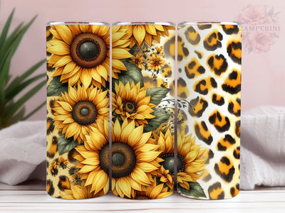 Sunflowers And Gold Leopard 20oz Tumbler Wrap PNG, Sunflowers Tumbler Png, Straight & Tapered Tumbler Wrap, Instant Digital Download Sublimation Li Zamperini 