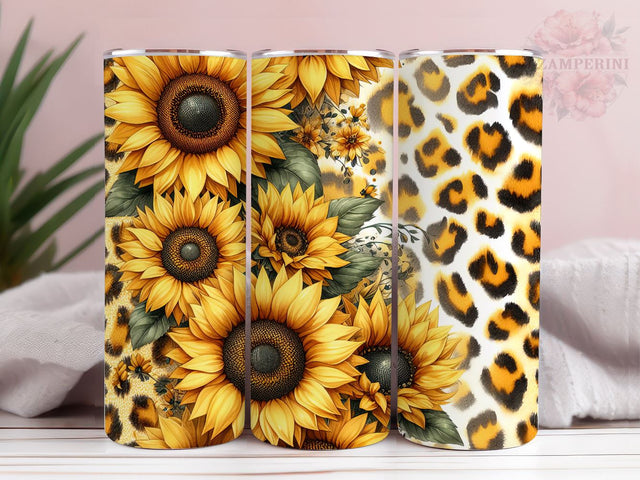 Sunflowers And Gold Leopard 20oz Tumbler Wrap PNG, Sunflowers Tumbler Png, Straight & Tapered Tumbler Wrap, Instant Digital Download Sublimation Li Zamperini 