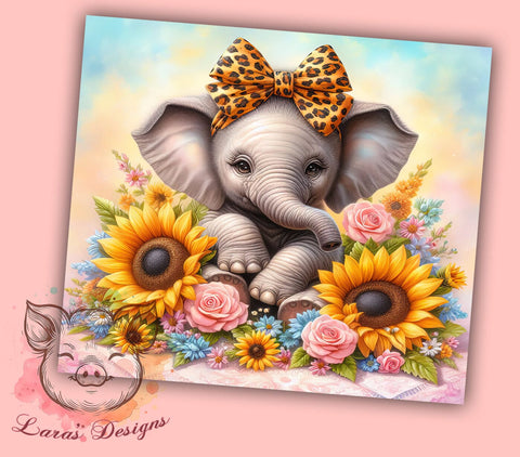 Sunflowers Baby Elephant 20oz Tumbler Png, Straight & Tapered Tumbler Png, Cute Elephant Tumbler Png, Digital Download PNG Sublimation Lara' s Designs 