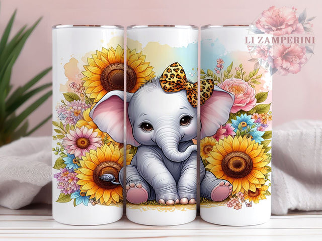 Sunflowers Baby Elephant 20oz Tumbler Wrap PNG, Cute Elephant Tumbler Png, Straight & Tapered Tumbler Wrap, Instant Digital Download Sublimation Li Zamperini 