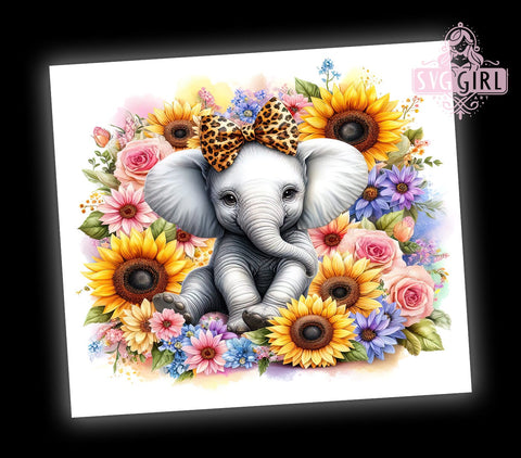 Sunflowers Baby Elephant 20oz Tumbler Wrap Sublimation Design, Straight Tapered Tumbler Wrap, Cute Elephant Tumbler Png, Instant Digital Download Sublimation SvggirlplusArt 