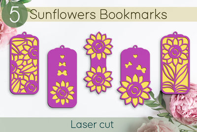 Sunflowers bookmarks set svg, Flowers gift tags, Layered papercut SVG AnastasiyaArtDesign 