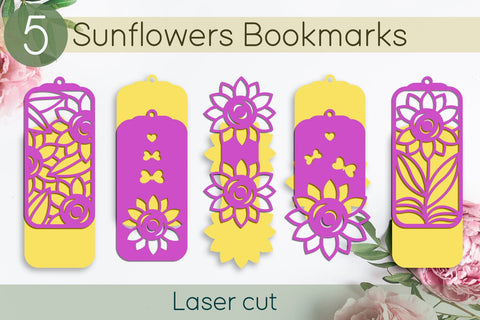 Sunflowers bookmarks set svg, Flowers gift tags, Layered papercut SVG AnastasiyaArtDesign 