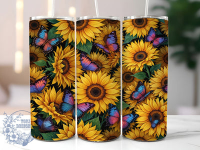 Sunflowers Butterfly 20oz Tumbler, Sunflower Butterfly Tumbler, Floral Mug Design, Nature Pattern Cup, Whimsical Garden Drinkware, Rustic Country Style, Bright Summer Humor, Artistic Bloom Pattern Sublimation ToriDesigns 