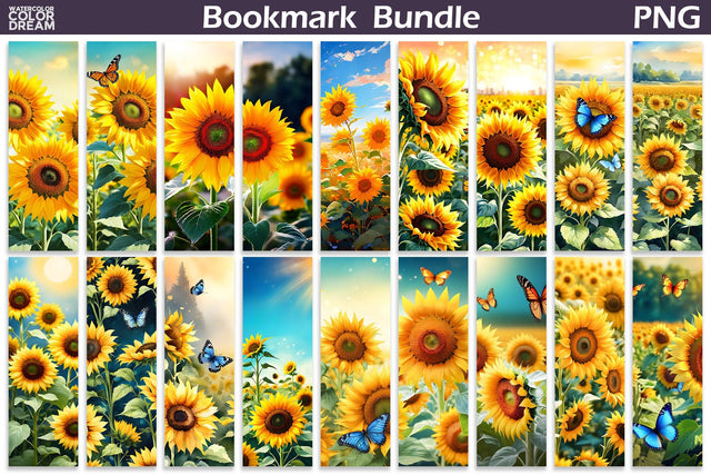 Sunflowers Butterfly Bookmark | Floral Bookmark Printable Sublimation WatercolorColorDream 