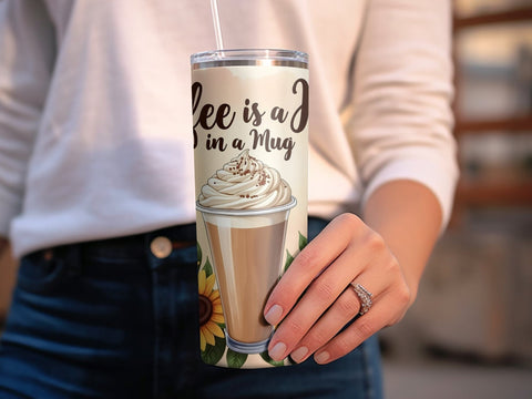 Sunflowers Coffee is a Hug in a Mug Tumbler wrap Sublimation PNG Sublimation Luvleigh Digitals 