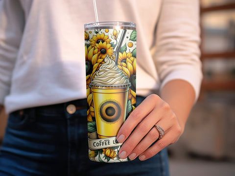 Sunflowers Coffee Lover Tumbler wrap Sublimation PNG Sublimation Luvleigh Digitals 