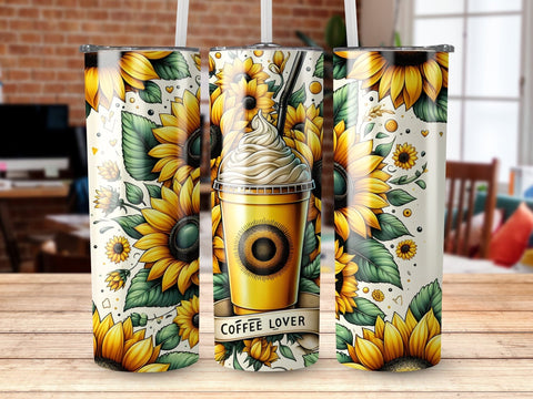 Sunflowers Coffee Lover Tumbler wrap Sublimation PNG Sublimation Luvleigh Digitals 