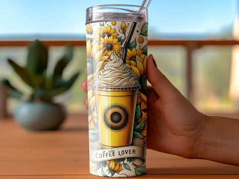 Sunflowers Coffee Lover Tumbler wrap Sublimation PNG Sublimation Luvleigh Digitals 