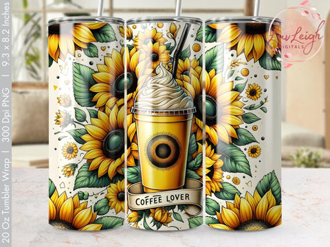 Sunflowers Coffee Lover Tumbler wrap Sublimation PNG Sublimation Luvleigh Digitals 