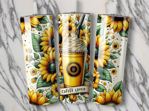 Sunflowers Coffee Lover Tumbler wrap Sublimation PNG Sublimation Luvleigh Digitals 