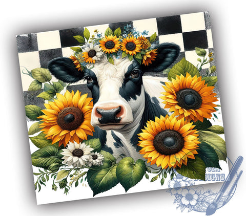 Sunflowers Cow 20oz Skinny Tumbler, Country Farm Tumbler Png, Straight & Tapered Tumbler Wrap, Instant Digital Download Sublimation ToriDesigns 