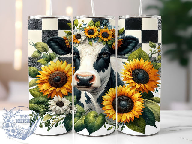 Sunflowers Cow 20oz Skinny Tumbler, Country Farm Tumbler Png, Straight & Tapered Tumbler Wrap, Instant Digital Download Sublimation ToriDesigns 