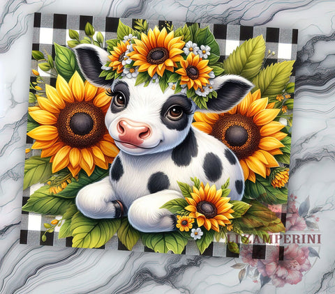 Sunflowers Cow 20oz Tumbler, Country Farm Tumbler Png, Straight & Tapered Tumbler Wrap, Instant Digital Download Sublimation Li Zamperini 