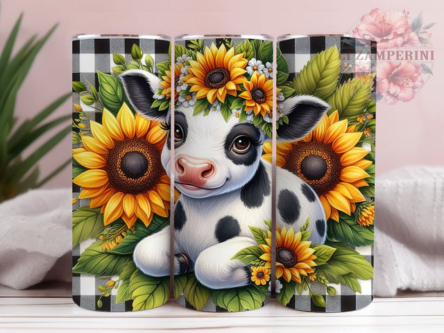 Sunflowers Cow 20oz Tumbler, Country Farm Tumbler Png, Straight & Tapered Tumbler Wrap, Instant Digital Download Sublimation Li Zamperini 