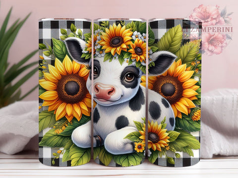 Sunflowers Cow 20oz Tumbler, Country Farm Tumbler Png, Straight & Tapered Tumbler Wrap, Instant Digital Download Sublimation Li Zamperini 
