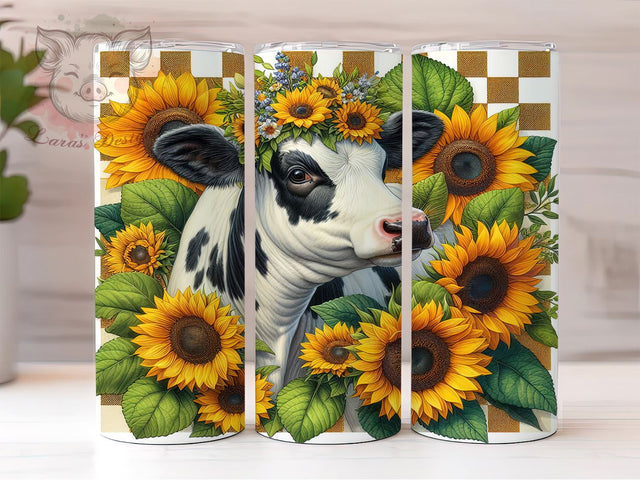 Sunflowers Cow 20oz Tumbler Png, Straight & Tapered Tumbler Png, Country Farm Tumbler Png, Digital Download PNG Sublimation Lara' s Designs 