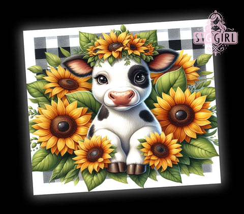 Sunflowers Cow 20oz Tumbler Wrap Sublimation Design, Straight Tapered Tumbler Wrap, Country Farm Tumbler Png, Instant Digital Download Sublimation SvggirlplusArt 