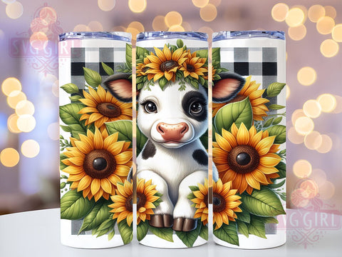 Sunflowers Cow 20oz Tumbler Wrap Sublimation Design, Straight Tapered Tumbler Wrap, Country Farm Tumbler Png, Instant Digital Download Sublimation SvggirlplusArt 