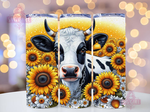 Sunflowers Cowhide - Tumbler Sublimation Design, Cows 20 oz Skinny Tumbler Sublimation Design Digital Download PNG Sublimation SvggirlplusArt 
