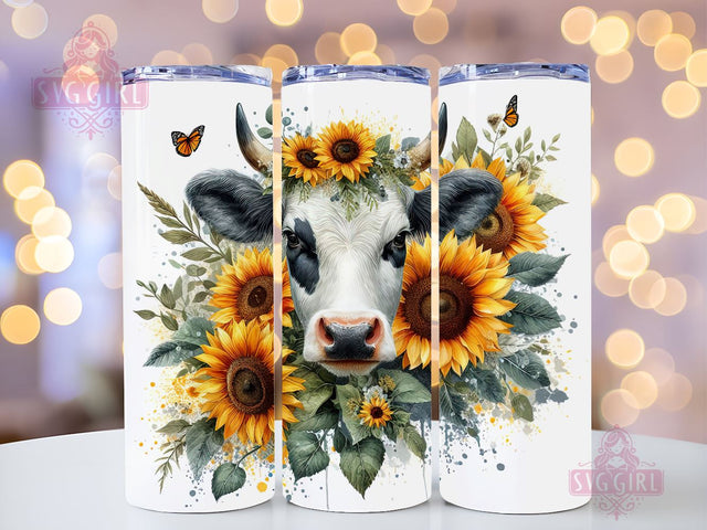 Sunflowers Cowhide - Tumbler Sublimation Design, Cows 20 oz Skinny Tumbler Sublimation Design Digital Download PNG Sublimation SvggirlplusArt 