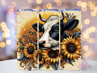 Sunflowers Cowhide - Tumbler Sublimation Design, Cows 20 oz Skinny Tumbler Sublimation Design Digital Download PNG Sublimation SvggirlplusArt 