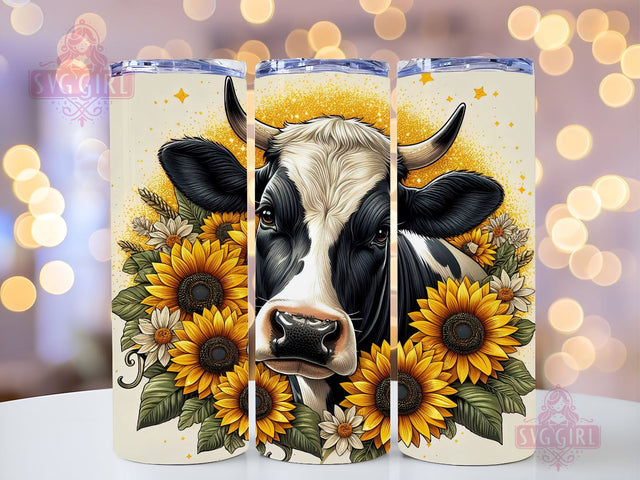 Sunflowers Cowhide - Tumbler Sublimation Design, Cows 20 oz Skinny Tumbler Sublimation Design Digital Download PNG Sublimation SvggirlplusArt 