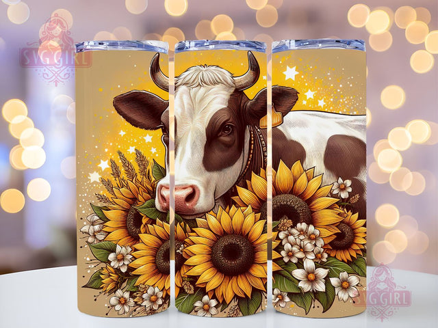 Sunflowers Cowhide - Tumbler Sublimation Design, Cows 20 oz Skinny Tumbler Sublimation Design Digital Download PNG Sublimation SvggirlplusArt 