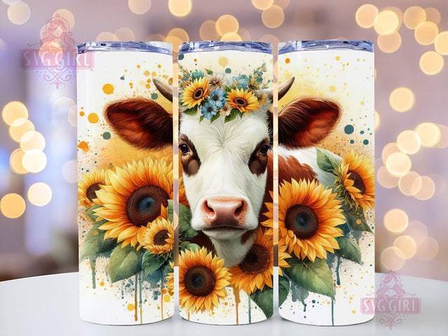 Sunflowers Cowhide - Tumbler Sublimation Design, Cows 20 oz Skinny Tumbler Sublimation Design Digital Download PNG Sublimation SvggirlplusArt 